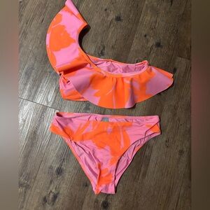 Antinio Melani Pink and Orange Ruffle Bikini Set - Size medium